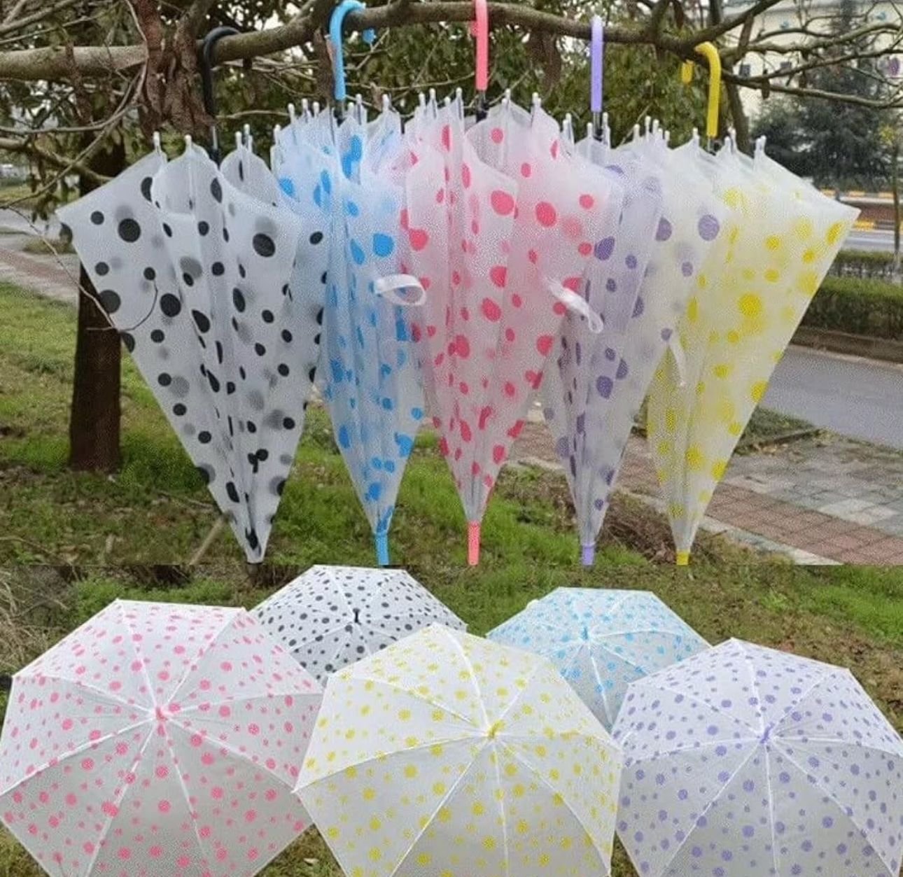 Dotted umbrellas ( imported ) Easy to open / easy to close