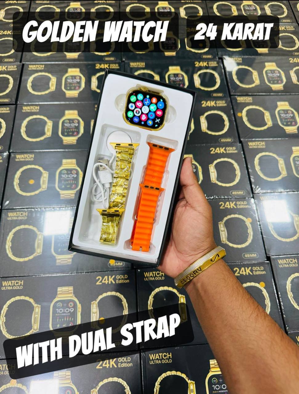 Goden watch (dual  strap)chain full screen havy maal
